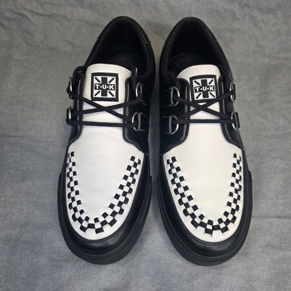 T.U.K. Creepers Black White Checkerboard Woven Leather Goth Punk Shoes Men's 9